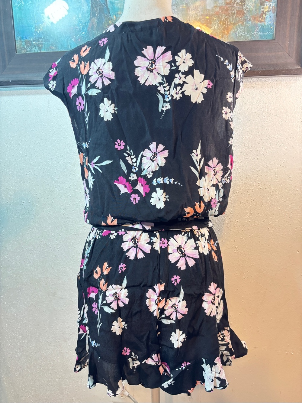 LOFT Black Floral V-Neck Tie-Waist Romper - Picture 4 of 9